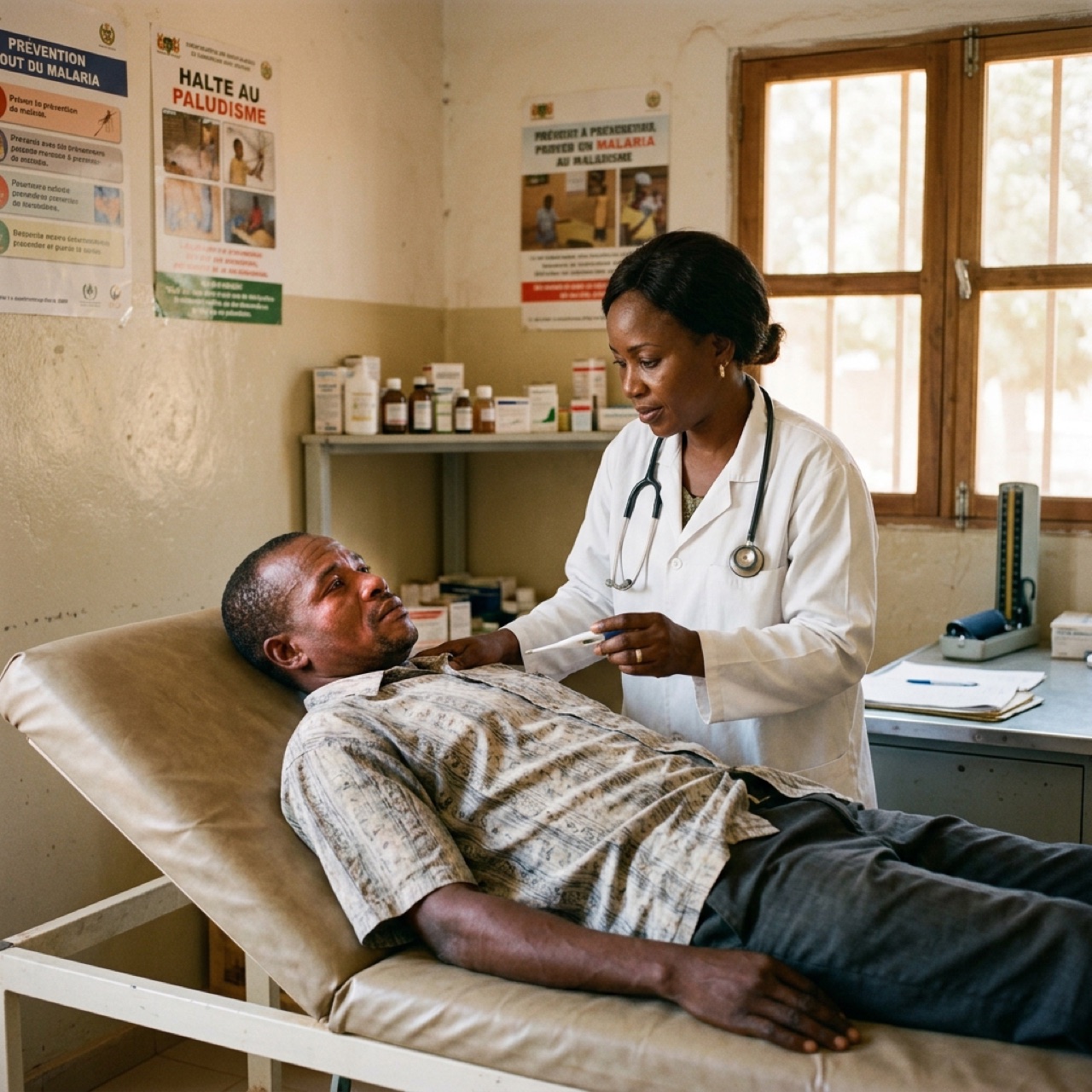 Un patient fiévreux consulte une médecin dans un centre de santé à Niamey, Niger